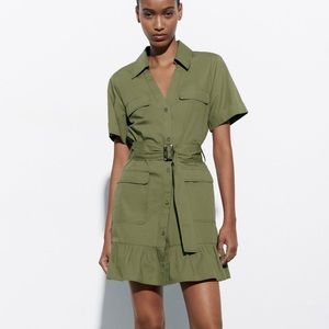 BELTED POPLIN DRESS